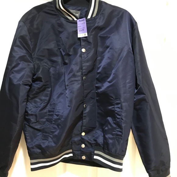 Men’s large navy blue satin varsity/ bomber jacket - Picture 3 of 4